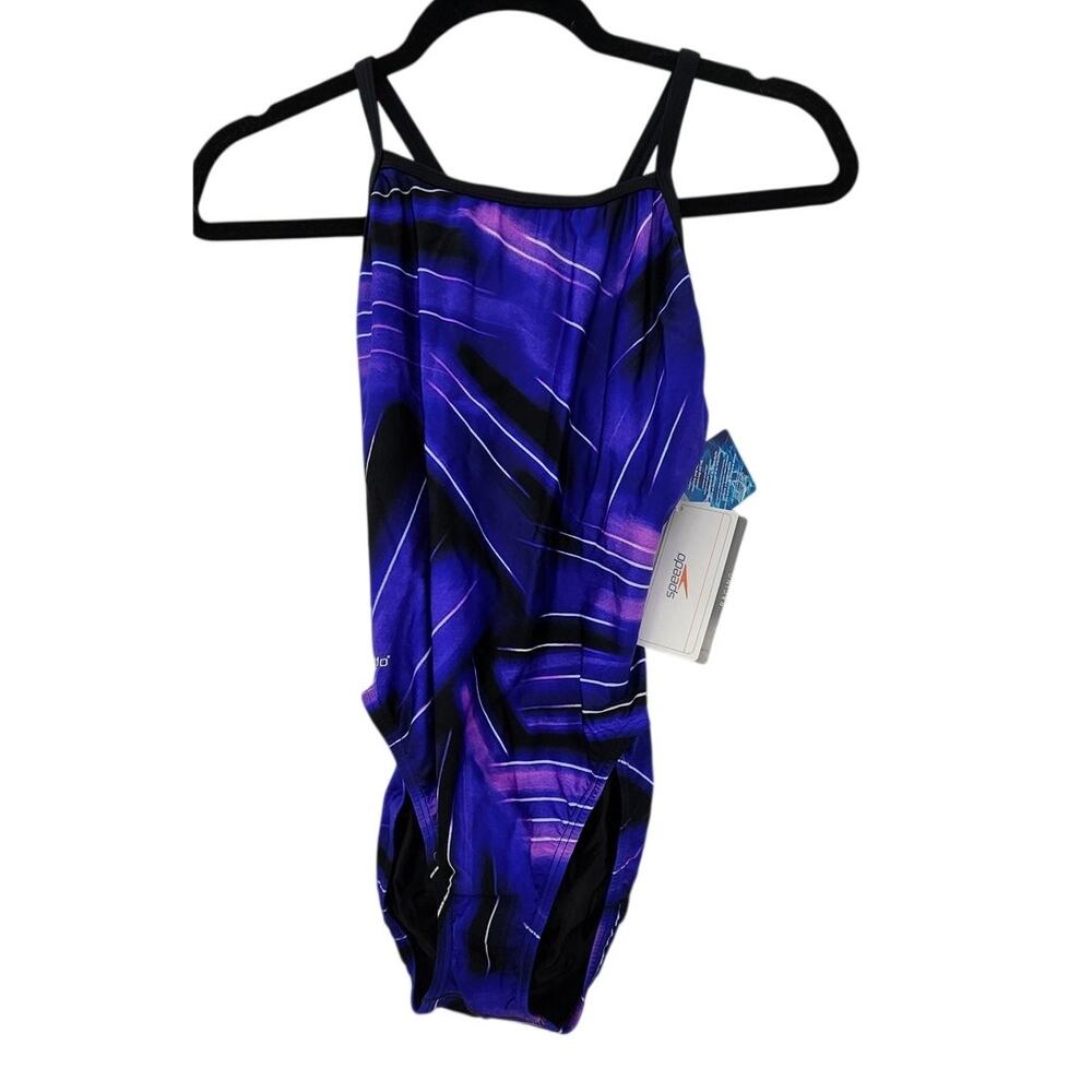 New NWT Speedo One Piece Black Purple Swimsuit Size 10